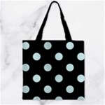 Polka Dots - Light Cyan on Black Zipper Grocery Tote Bag