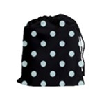 Polka Dots - Light Cyan on Black Drawstring Pouch (XL)