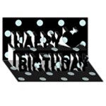 Polka Dots - Light Cyan on Black Happy Birthday 3D Greeting Card (8x4)