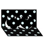 Polka Dots - Light Cyan on Black Twin Hearts 3D Greeting Card (8x4)