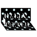 Polka Dots - Light Cyan on Black Happy New Year 3D Greeting Card (8x4)
