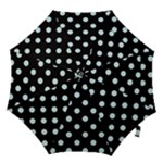 Polka Dots - Light Cyan on Black Hook Handle Umbrella (Medium)