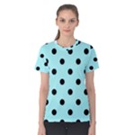 Polka Dots - Black on Celeste Cyan Women s Cotton Tee