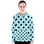 Polka Dots - Black on Celeste Cyan Women s Zipper Hoodie