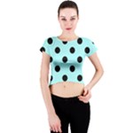 Polka Dots - Black on Celeste Cyan Crew Neck Crop Top