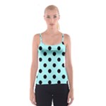 Polka Dots - Black on Celeste Cyan Spaghetti Strap Top