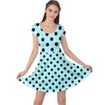 Polka Dots - Black on Celeste Cyan Cap Sleeve Dress
