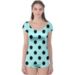 Polka Dots - Black on Celeste Cyan Boyleg Leotard (Ladies)