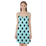 Polka Dots - Black on Celeste Cyan Satin Night Slip