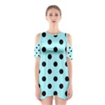 Polka Dots - Black on Celeste Cyan Women s Cutout Shoulder Dress