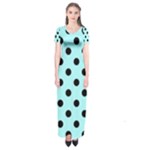 Polka Dots - Black on Celeste Cyan Short Sleeve Maxi Dress