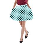 Polka Dots - Black on Celeste Cyan A-Line Pocket Skirt