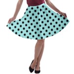 Polka Dots - Black on Celeste Cyan A-line Skater Skirt
