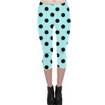 Polka Dots - Black on Celeste Cyan Capri Leggings