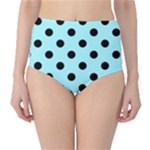 Polka Dots - Black on Celeste Cyan High-Waist Bikini Bottoms