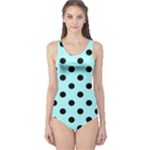 Polka Dots - Black on Celeste Cyan One Piece Swimsuit