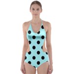 Polka Dots - Black on Celeste Cyan Cut-Out One Piece Swimsuit