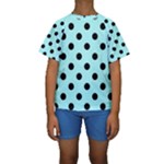 Polka Dots - Black on Celeste Cyan Kid s Short Sleeve Swimwear