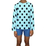 Polka Dots - Black on Celeste Cyan Kid s Long Sleeve Swimwear