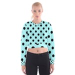 Polka Dots - Black on Celeste Cyan Women s Cropped Sweatshirt