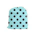 Polka Dots - Black on Celeste Cyan Drawstring Pouch (L)