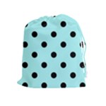 Polka Dots - Black on Celeste Cyan Drawstring Pouch (XL)
