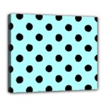 Polka Dots - Black on Celeste Cyan Deluxe Canvas 24  x 20  (Stretched)