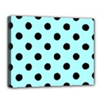 Polka Dots - Black on Celeste Cyan Canvas 14  x 11  (Stretched)