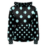 Polka Dots - Celeste Cyan on Black Women s Pullover Hoodie