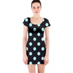 Polka Dots - Celeste Cyan on Black Short Sleeve Bodycon Dress