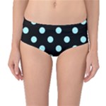 Polka Dots - Celeste Cyan on Black Mid-Waist Bikini Bottoms