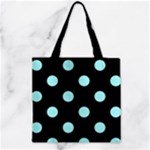 Polka Dots - Celeste Cyan on Black Zipper Grocery Tote Bag