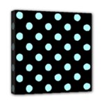 Polka Dots - Celeste Cyan on Black Mini Canvas 8  x 8  (Stretched)