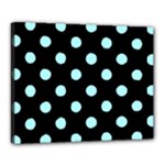 Polka Dots - Celeste Cyan on Black Canvas 20  x 16  (Stretched)