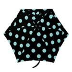 Polka Dots - Celeste Cyan on Black Mini Umbrella