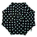 Polka Dots - Celeste Cyan on Black Hook Handle Umbrella (Medium)