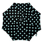 Polka Dots - Celeste Cyan on Black Hook Handle Umbrella (Small)