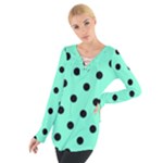 Polka Dots - Black on Aquamarine Women s Tie Up Tee