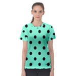 Polka Dots - Black on Aquamarine Women s Sport Mesh Tee