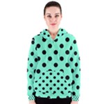 Polka Dots - Black on Aquamarine Women s Zipper Hoodie