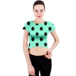 Polka Dots - Black on Aquamarine Crew Neck Crop Top