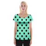 Polka Dots - Black on Aquamarine Women s Cap Sleeve Top