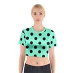 Polka Dots - Black on Aquamarine Cotton Crop Top