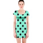 Polka Dots - Black on Aquamarine Short Sleeve Bodycon Dress