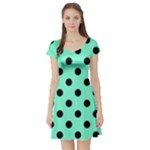 Polka Dots - Black on Aquamarine Short Sleeve Skater Dress