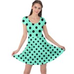 Polka Dots - Black on Aquamarine Cap Sleeve Dress