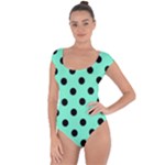 Polka Dots - Black on Aquamarine Short Sleeve Leotard (Ladies)