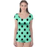 Polka Dots - Black on Aquamarine Boyleg Leotard (Ladies)