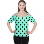 Polka Dots - Black on Aquamarine Women s Cutout Shoulder Tee
