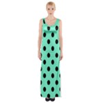 Polka Dots - Black on Aquamarine Maxi Thigh Split Dress